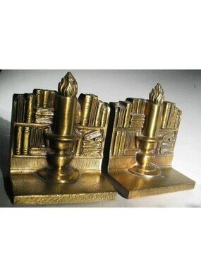 Vintage Ronson Candlestick & Books Bookends 5" H
